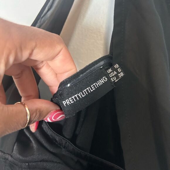 Black Satin Underwired Corset Mesh Strap Detail Bodycon Dress NWT - Picture 4 of 4